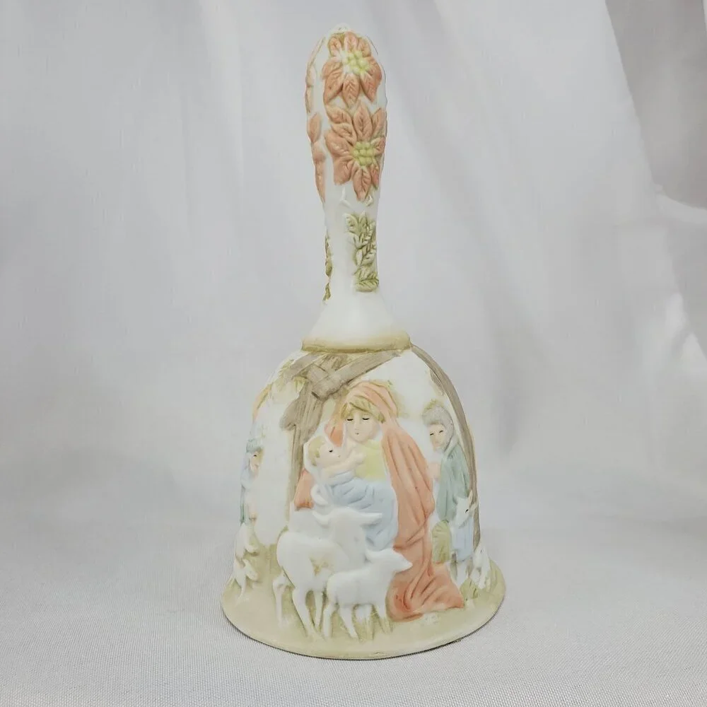 VTG Lefton Christopher Collection Porcelain Nativity Bell Hand Painted 1982